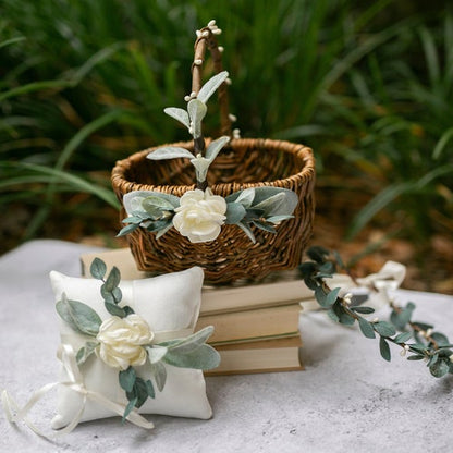 Grace + Sage Flower Girl Basket and Ring Bearer Pillow Set