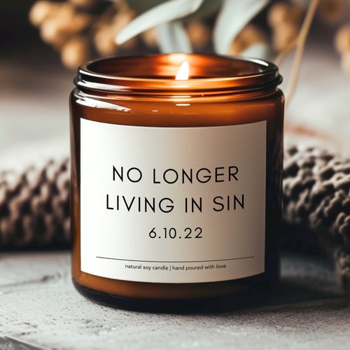 No Longer Living In Sin Soy Candle – Custom Wedding or Anniversary Gift, Personalized Wedding Date Candle