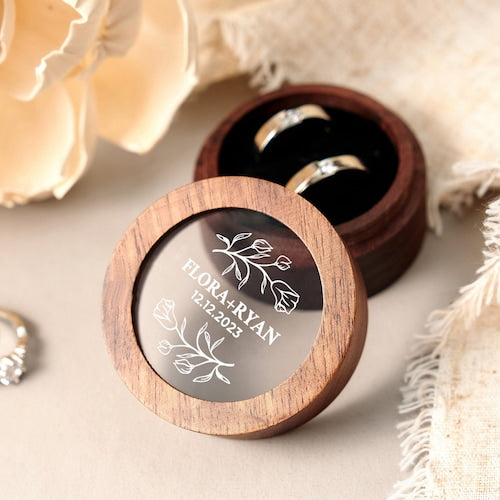 Personalized Wooden Wedding Ring Box with Clear Acrylic Cover