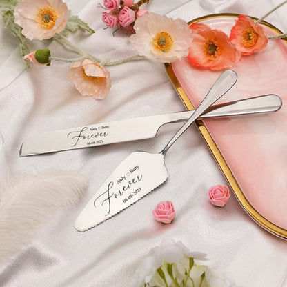 Custom Engraved Wedding Cake Knife & Server Set