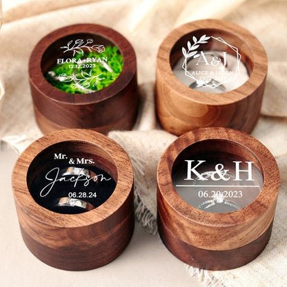 Personalized Wooden Wedding Ring Box with Clear Acrylic Cover