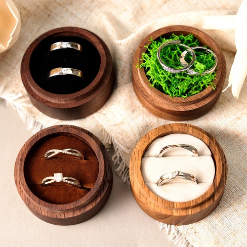 Personalized Wooden Wedding Ring Box with Clear Acrylic Cover