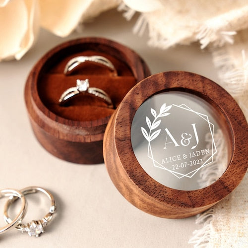 Personalized Wooden Wedding Ring Box with Clear Acrylic Cover